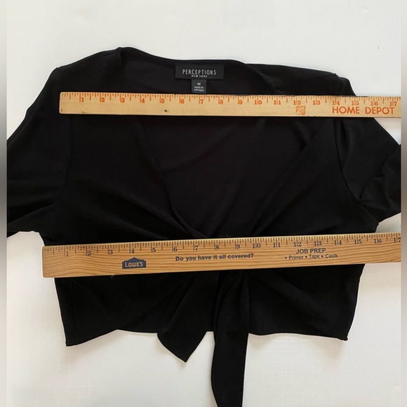 Perceptions New York Women's M Black Bolero Cropped Jacket Ruched Half Sleeve - Picture 5 of 12